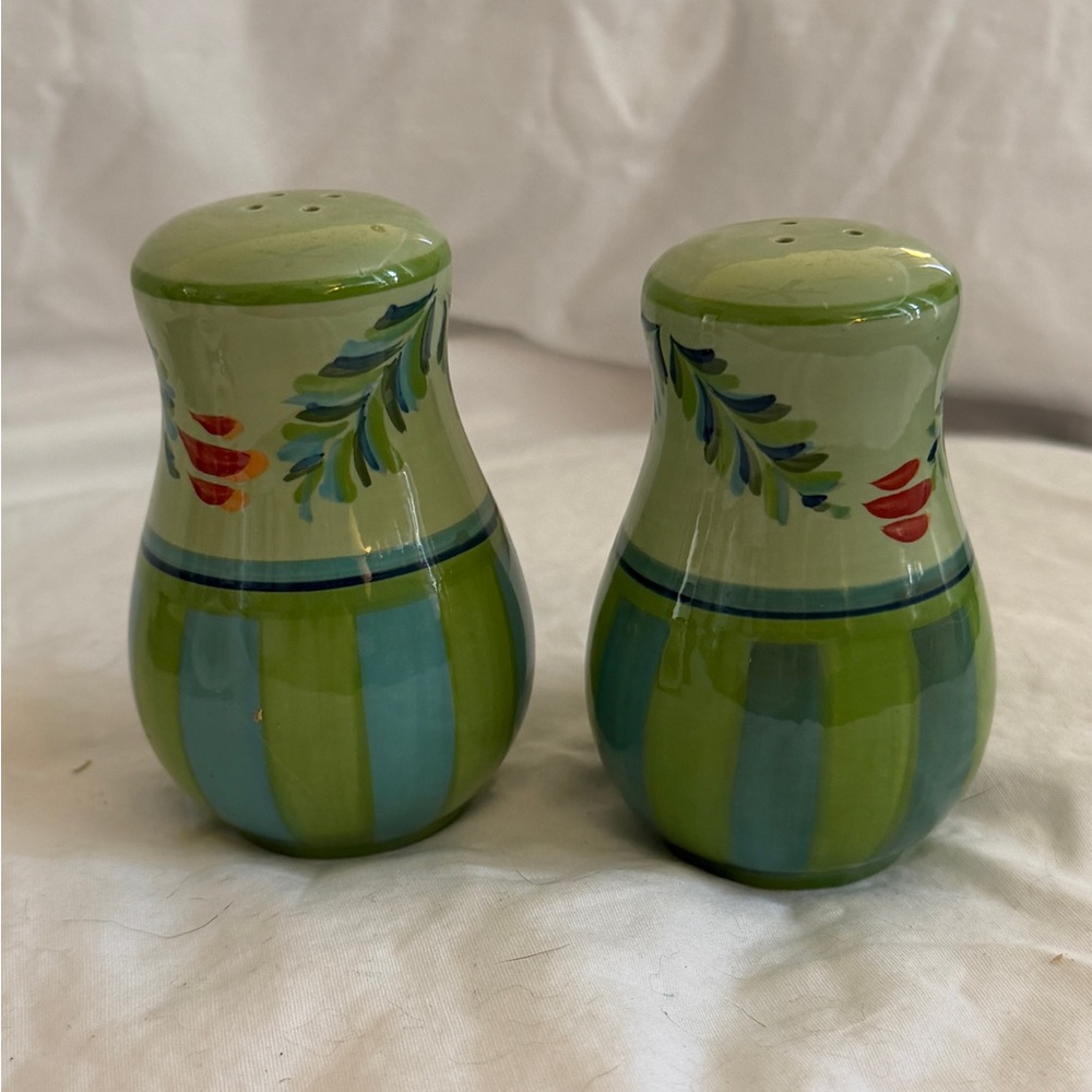 Hand-Painted Green Ceramic Salt & Pepper Shaker Duo